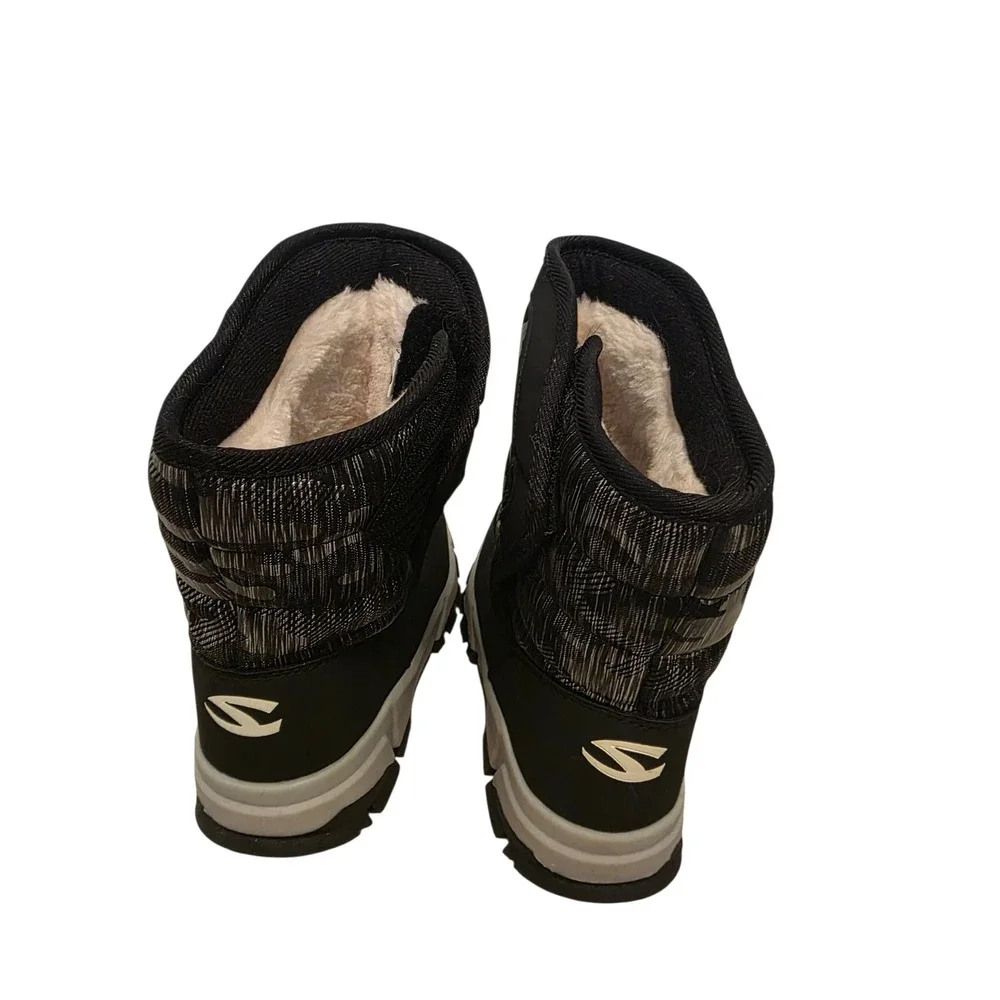 Hobibear Kids Snow Boots Black Grey Faux Fur Lined Winter Size 2
